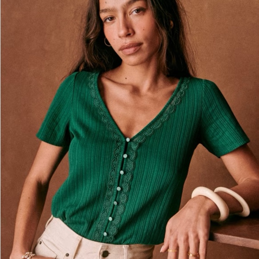 Sezane Maddie T-shirt Size M Emerald Green NWT
